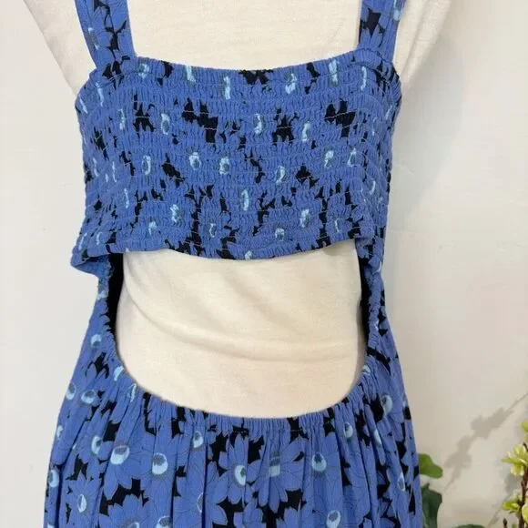 FREE PEOPLE * Rosalee Midi Dress | large | blue floral - Picture 7 of 10